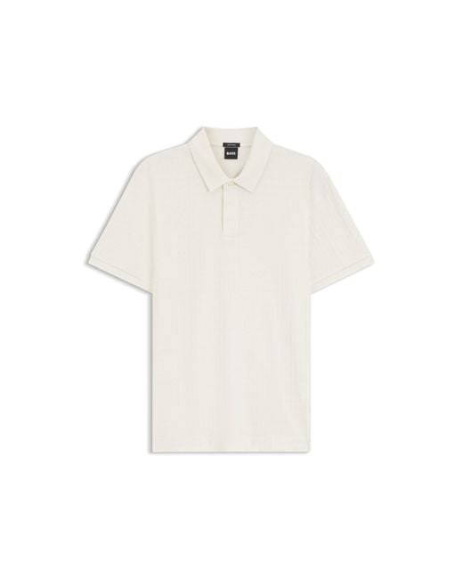 Boss White Geometric-Jacquard Polo Shirt for men