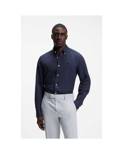 Boss Blue Regular-Fit Button-Down Shirt for men