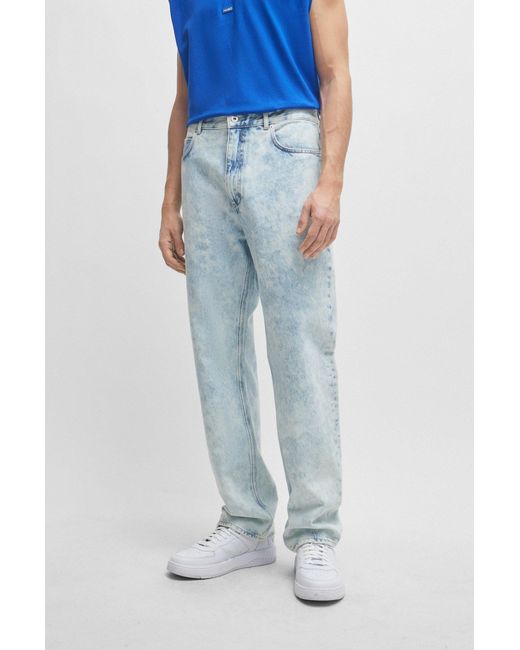 HUGO Baggy-fit Jeans In Light-blue Washed Denim for men