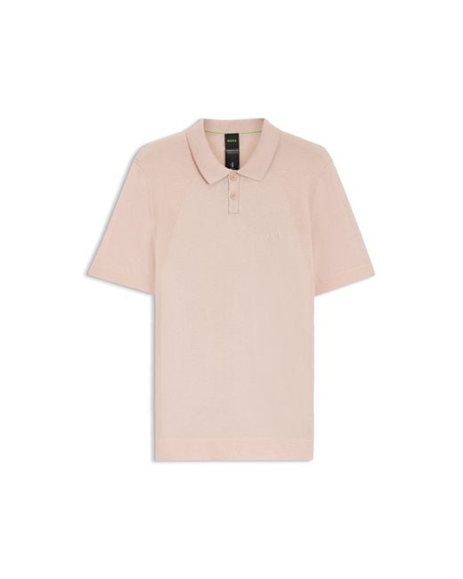 Boss Pink Cotton-Blend Knit Polo With Bodymapping Structure for men