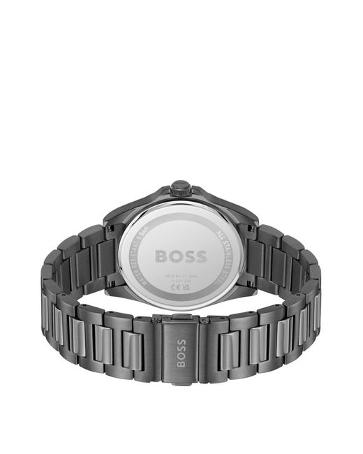 Boss Horloge Met Grijze Coating En Blauwe, Geribbelde Wijzerplaat in het Blue voor heren