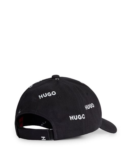 HUGO Black Cotton-twill Six-panel Cap With Printed Logos for men