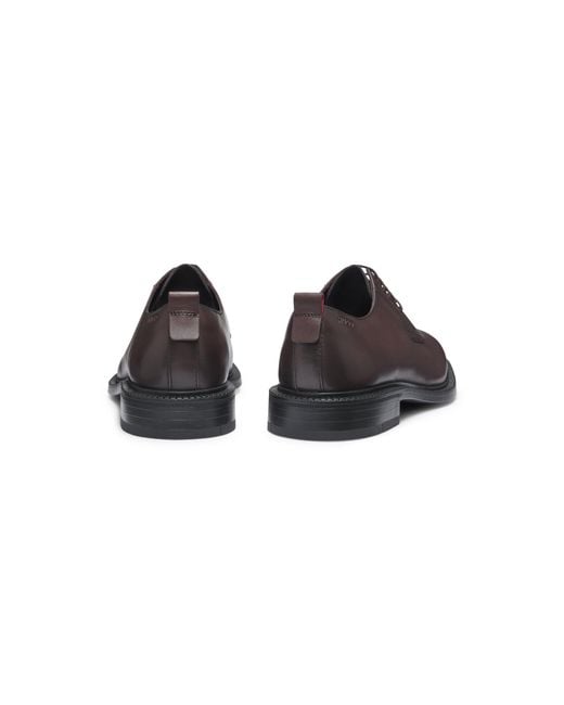 HUGO Brown Leather Derby Shoes With Embossed Logo for men
