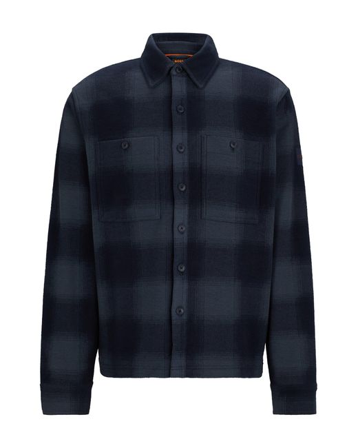 Boss Blue Oversized-fit Overshirt In Checked Cotton Terry for men