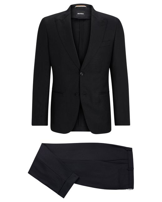 Boss Slim-Fit Anzug Aus Meliertem Woll-Mix Mit Leinen in Black für Herren
