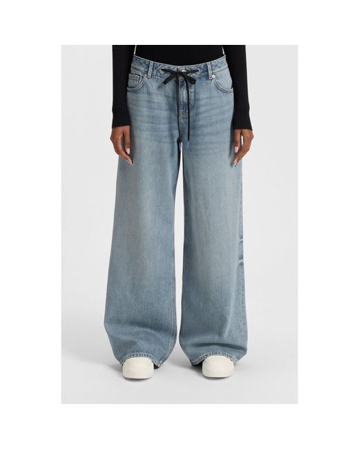 HUGO Blue Baggy-Fit Jeans With Drawcord And Happy Logo
