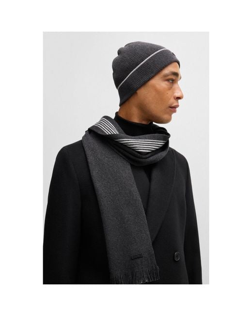 Boss Black Raschel-Knit Scarf And Hat Set for men