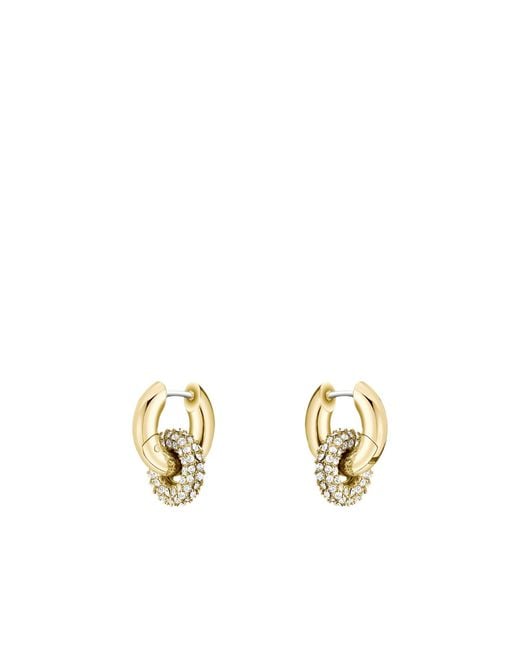 Boss Metallic Tone Earrings With Intertwining Hoops And Pavé Crystals