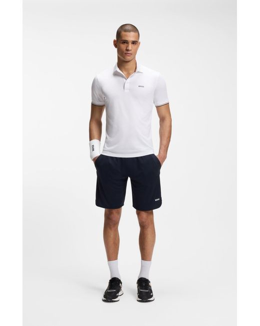 Boss Active Slim-Fit Poloshirt Mit Geprägtem Tennisball-Muster in White für Herren
