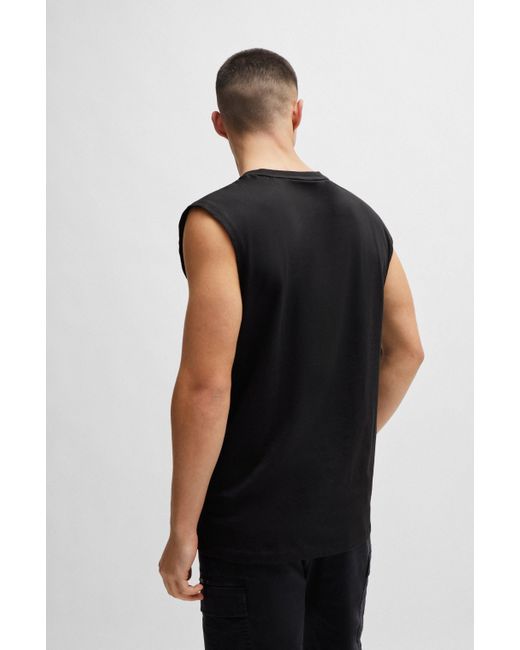 HUGO Mouwloos T-shirt Van Katoenen Jersey Met Logolabel in het Black voor heren