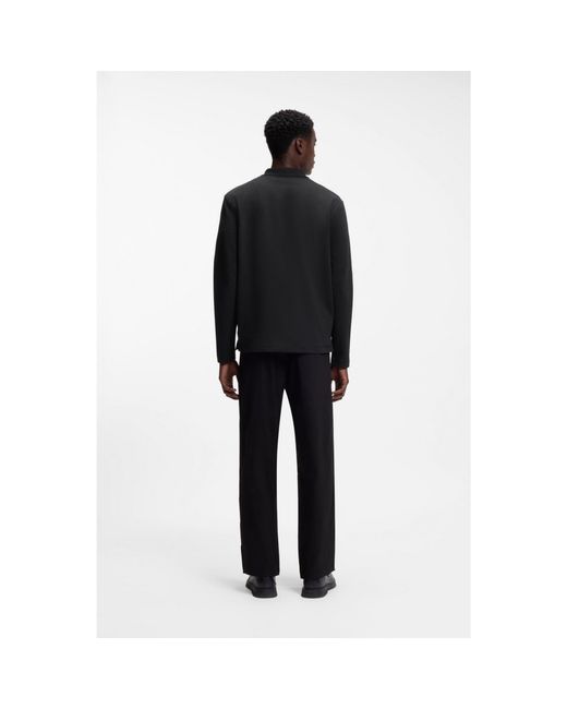 HUGO Black Cotton-Blend Polo Shirt With Stacked Logo for men