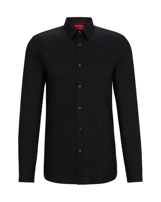 HUGO Extra-slim-fit Overhemd Van Katoenen Jacquard Met Dierendessin in het Black voor heren