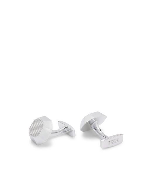 Boss White Textured Octagonal-Shaped Cufflinks for men