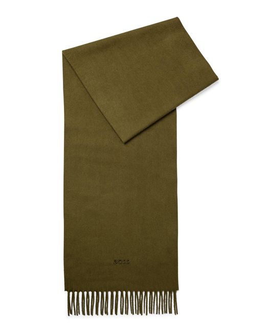 BOSS by HUGO BOSS Italian-cashmere Scarf With Embroidered Logo in Green for  Men | Lyst UK