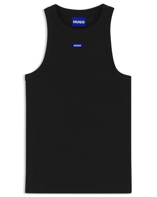 HUGO Slim-Fit Top Van Stretchkatoen Met Blauwe Logopatch in het Black