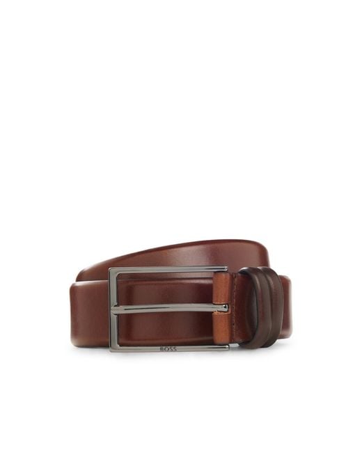 Boss Black Vegetable-Tanned Leather Belt With Gunmetal Hardware for men