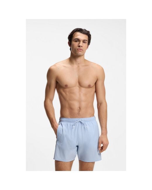 Boss Blue Swim Shorts With Signature Stripe And Logo for men