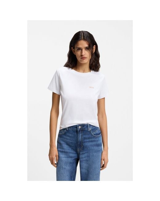Boss White Cotton T-Shirt With Tonal Chest Logo