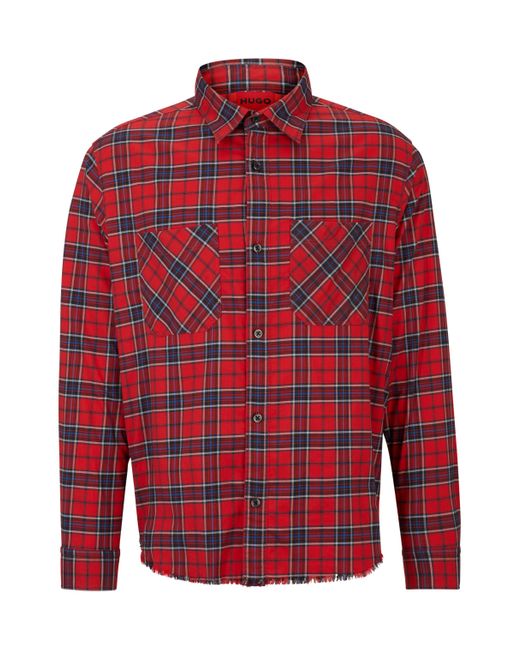 HUGO Red Oversized-fit Shirt In Checked Stretch Cotton for men