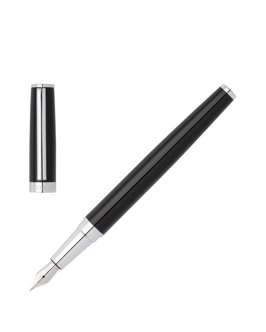 Boss Glossy-black Lacquer Fountain Pen With Logo Ring