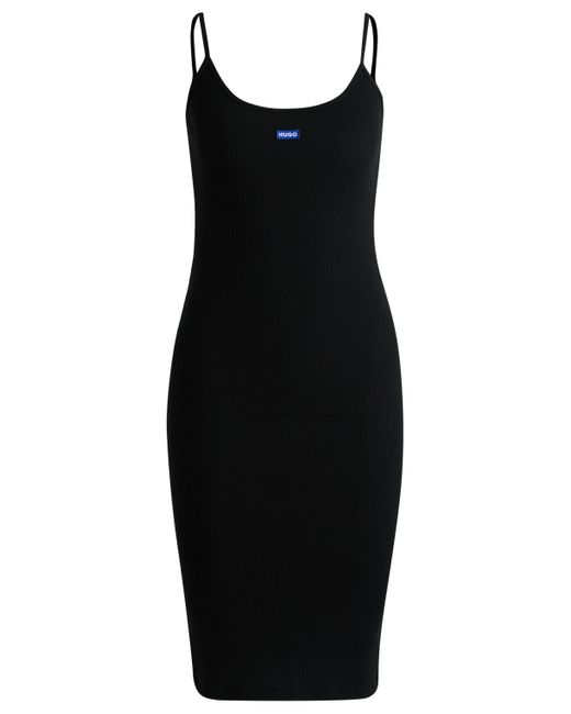 HUGO Black Ärmelloses Kleid aus geripptem Baumwoll-Mix mit Jersey-Struktur