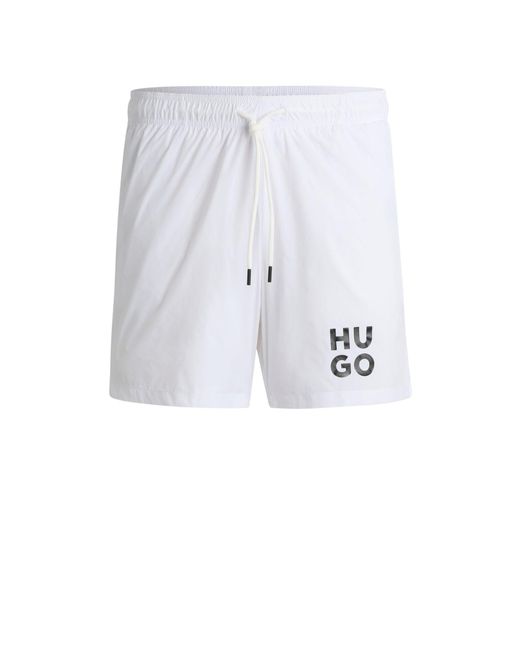 HUGO White Quick-dry Swim Shorts With Stacked-logo Print for men