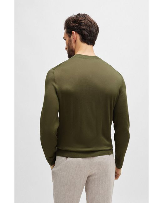 Boss Fein gestrickter Regular-Fit Pullover aus Seide in Green für Herren