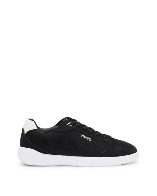 HUGO Black Faux-leather Lace-up Trainers With Logo Detail for men