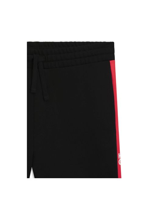 HUGO Black Cotton-Terry Tracksuit Bottoms With Contrast Side Stripes for men