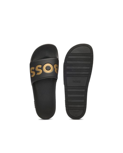 Boss Black Italian-Made Slides With Large Logo Detail for men