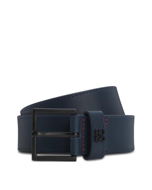HUGO Leren Riem Met Tweedelig Logo Op De Lus in het Blue voor heren