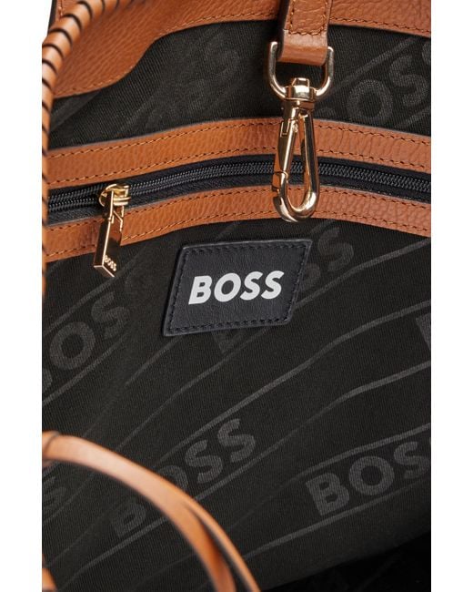 Boss Shopper Van Generfd Leer Met Overhandse Stikdetails in het Brown