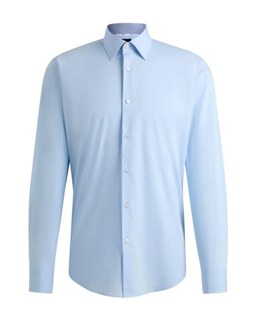 Boss Blue Regular-fit Shirt In Easy-iron Stretch-cotton Poplin for men