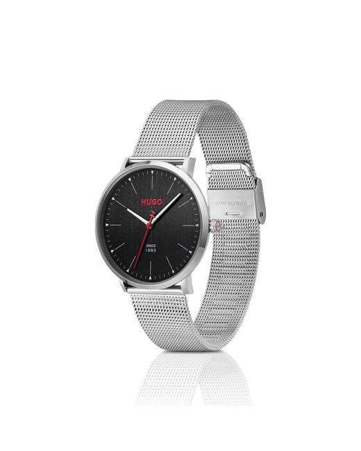 HUGO Black #Style 3H-Dial Watch With Mesh Bracelet for men