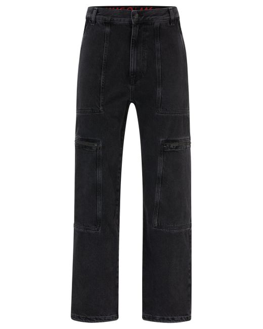 HUGO Loose-fit Jeans Van Zwart Denim Met Verstelbare Zomen in het Black voor heren
