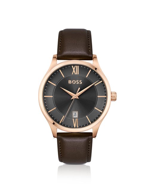 Boss Leather-strap Watch With Black Dial Men's Watches for men