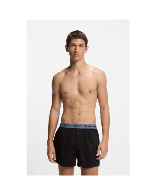 HUGO Blue Three-Pack Of Cotton Boxer Shorts With Logo Waistbands for men