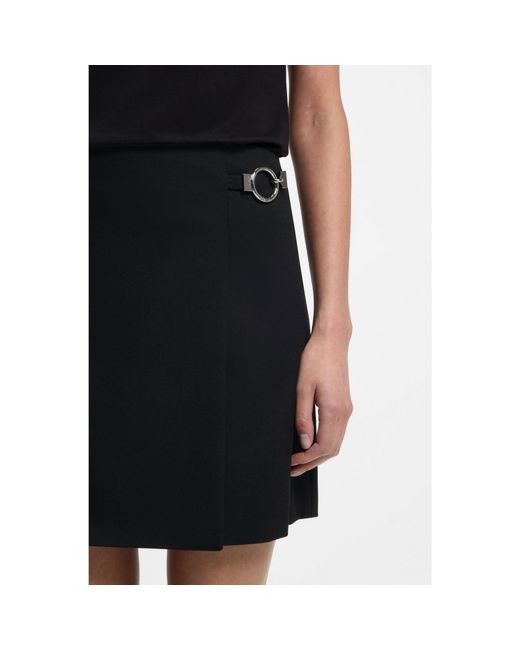 HUGO Black Wrap Mini Skirt With Metal Carabiner