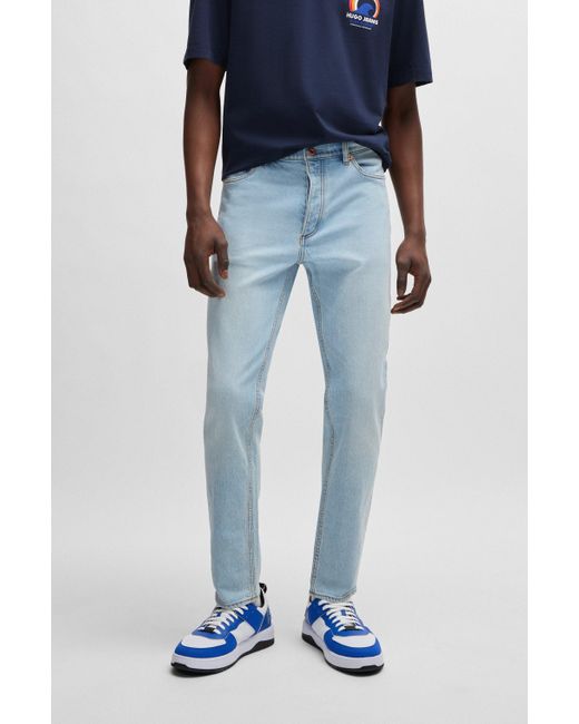 HUGO Tapered-fit Jeans Van Lichtblauw Stretchdenim in het Blue voor heren