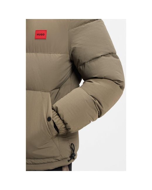 HUGO Brown Water-Repellent Padded Jacket With Logo Patch for men