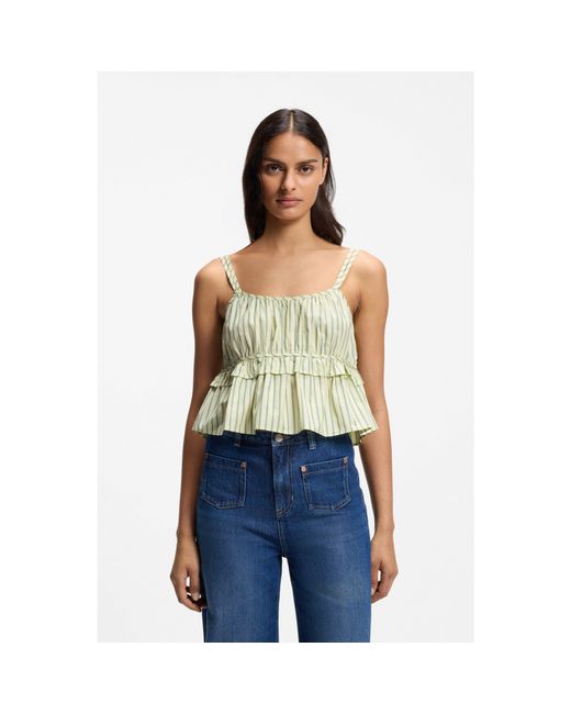 Boss Blue Cotton-Poplin Top With Vertical Stripe