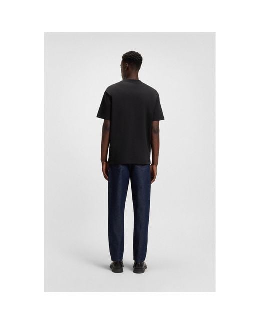 HUGO Black Interlock-Cotton T-Shirt With Zip Pocket for men