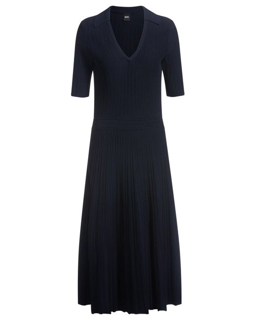 Boss Blue Geripptes Kleid Mit V-Ausschnitt