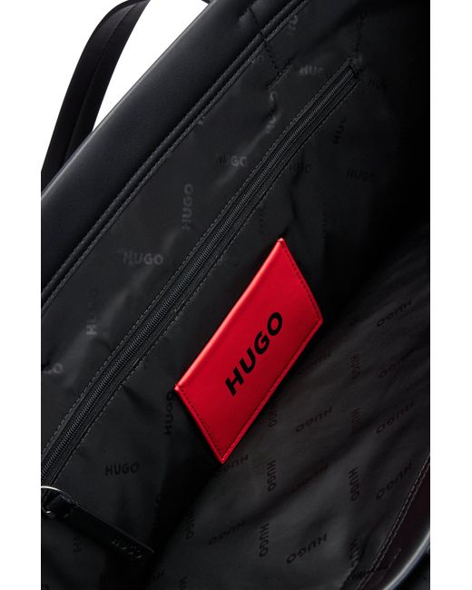 HUGO Black Faux-leather Shopper Bag With Debossed Stacked Logo