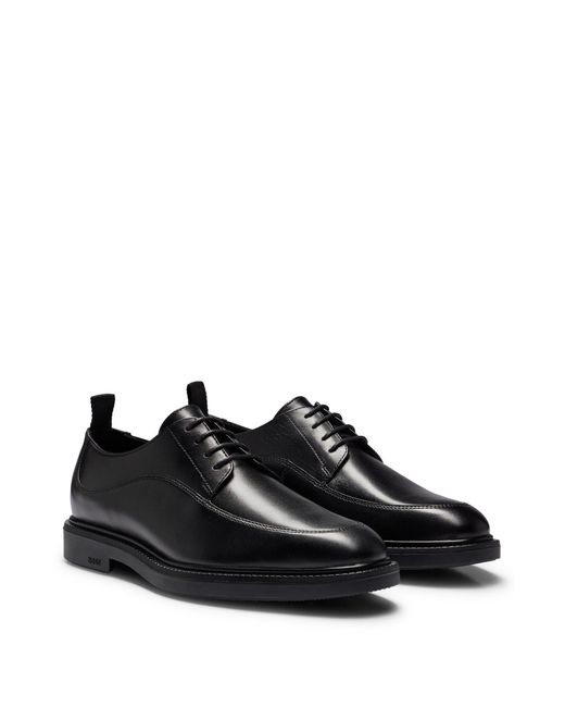 Boss Black Leather Lace-up Derby Shoes With Stitching Detail for men