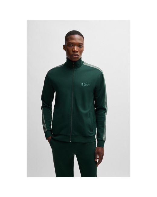 Boss Green Cotton-Blend Zip-Up Jacket With Foil-Printed Logo for men