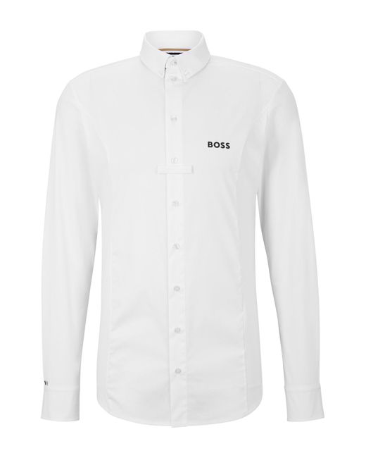 Boss White Equestrian Slim-fit Show Shirt In Mixed Materials for men