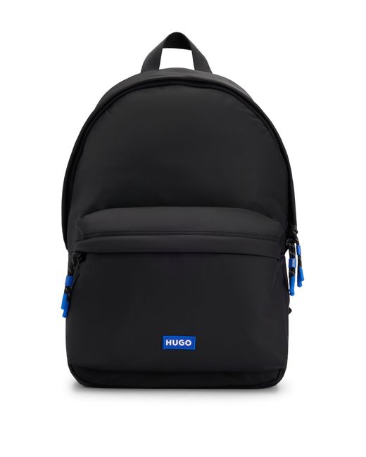HUGO Black Twill Backpack With Blue Logo Label for men