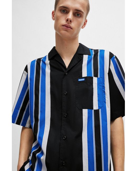 HUGO Blue Oversize-fit Shirt In Printed Cotton Poplin for men