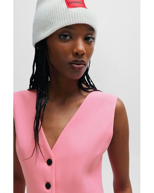 HUGO Pink Regular-fit Cropped Waistcoat In Stretch Fabric